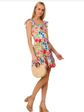 Adrianna Papell Flutter Sleeveless Short Dress Women's Dress Ivory Viscose NWT